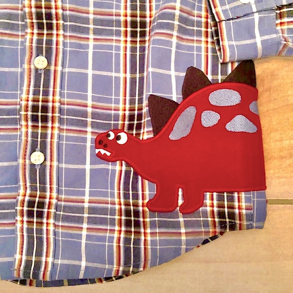 Gymboree Blue Dinosaur Plaid Button Down Long Sleeved Shirt, Toddler Size 2T. - Picture 6 of 9
